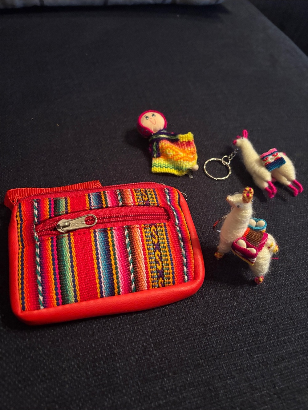 Kids Red Woven Coin Purse with Colorful Stripes